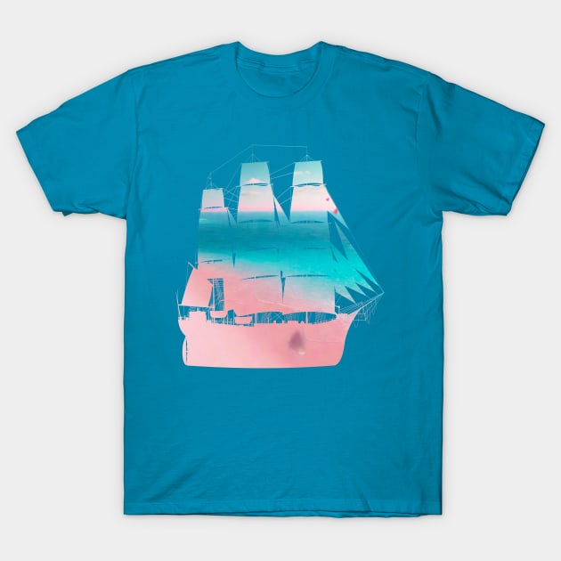 Bahamas beach silhouetted by a sailing ship T-Shirt by sailorsam1805